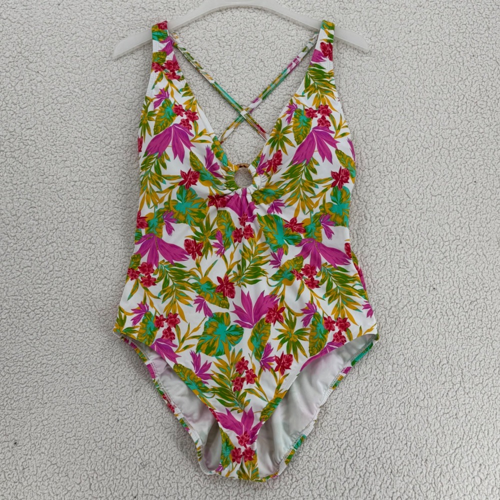 Tropical Floral One-Piece Swimsuit — Pink & Green